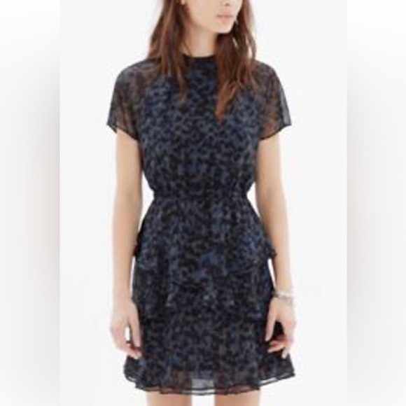 Madewell Dresses & Skirts - MADEWELL Blue and Black Women's Tiered Ruffle Dress